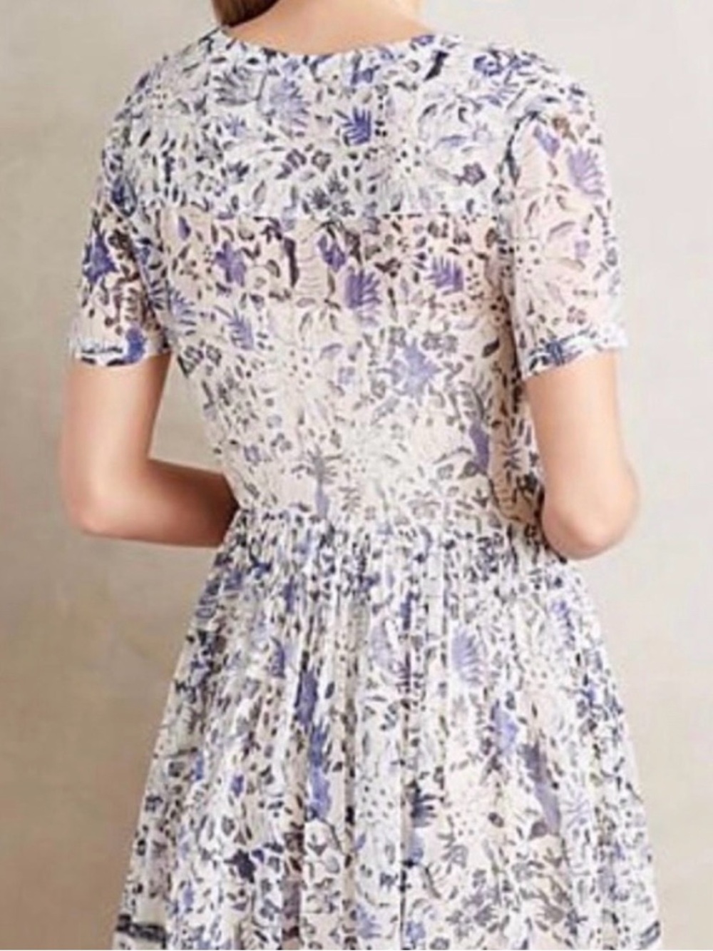 Maeve Anthropologie Sheer Short Sleeve Dress White & Periwinkle Blue Size 0 - Picture 4 of 5